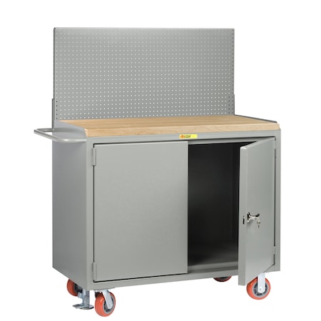 Little Giant Mobile Bench Cabinets, 36"W, 1-3/4" Butcher Block, Pegboard MJ-2D-2436-FLPB